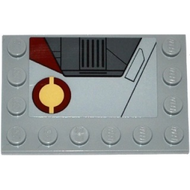 light bluish gray tile modified 4 x 6 with studs on edges with sw jedi interceptor and dark red sw semicircles pattern model left side sticker - set 75135