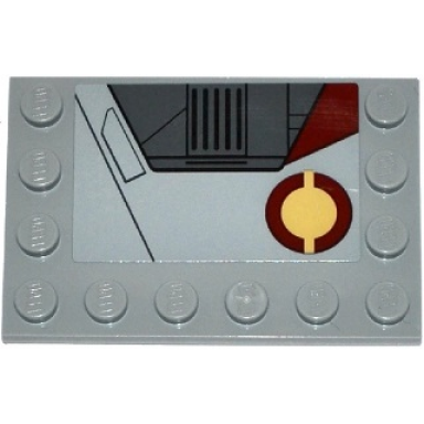 light bluish gray tile modified 4 x 6 with studs on edges with sw jedi interceptor and dark red sw semicircles pattern model right side sticker - set 75135