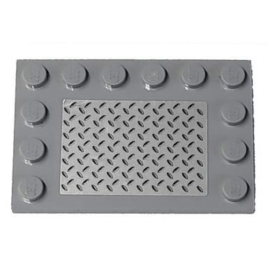 light bluish gray tile modified 4 x 6 with studs on edges with silver tread plate pattern sticker - set 8292 8289