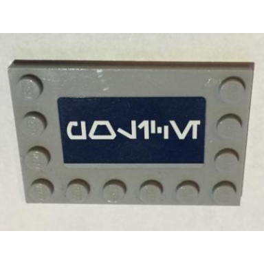 light bluish gray tile modified 4 x 6 with studs on edges with white aurebesh characters police on dark blue background pattern sticker - set 75046