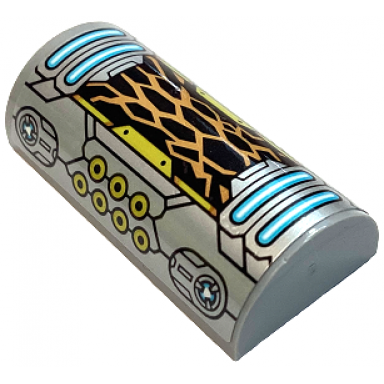 light bluish gray slope curved 2 x 4 double with groove with silver armor plates gold circles medium azure lights and lightning energy pattern sticker - set 71765