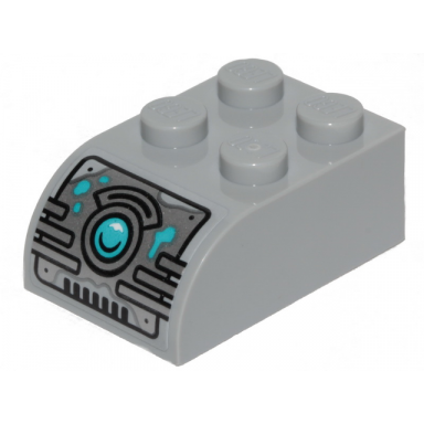 light bluish gray slope curved 3 x 2 with 4 studs with juicer controls and medium azure button pattern sticker - set 40336