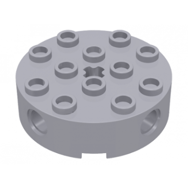 light bluish gray brick round 4 x 4 with 4 side pin holes and center axle hole