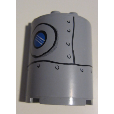 light bluish gray cylinder half 2 x 4 x 4 with patched metal plate and porthole pattern on left sticker - set 3832
