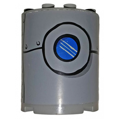 light bluish gray cylinder half 2 x 4 x 4 with patched metal plate and porthole pattern centered sticker - set 3832