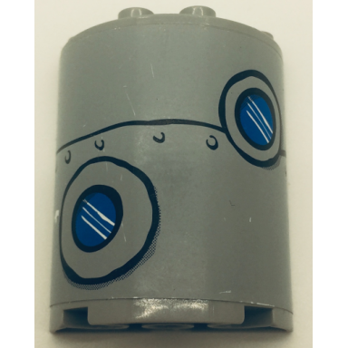 light bluish gray cylinder half 2 x 4 x 4 with patched metal plate and 2 portholes pattern sticker - set 3832