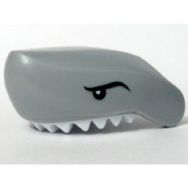 light bluish gray shark head large with white teeth and black eyes with eyelids pattern