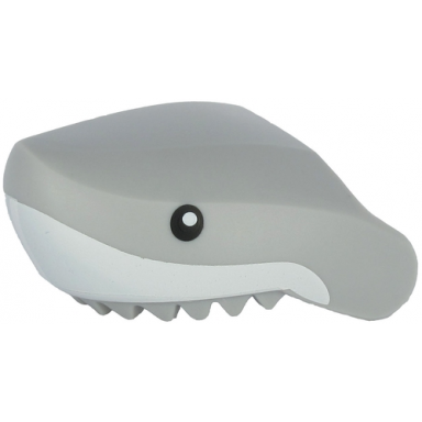 light bluish gray shark head large with white mouth and black eyes pattern