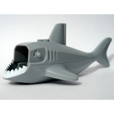 light bluish gray shark body large with gills with white teeth pattern