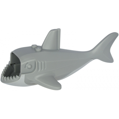 light bluish gray shark body large with gills with white mouth and stomach straight vertical edge around mouth pattern