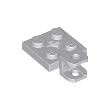 light bluish gray plate modified 2 x 2 with tow ball socket short flattened with holes and axle hole in center