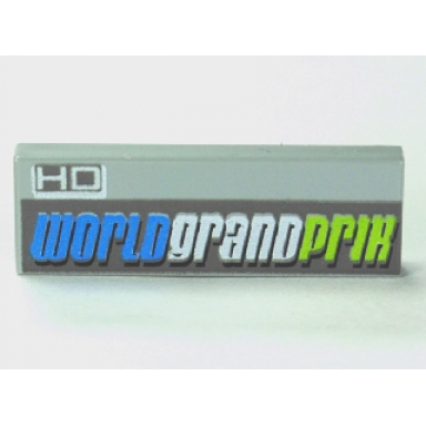 light bluish gray tile 1 x 3 with world grand prix pattern