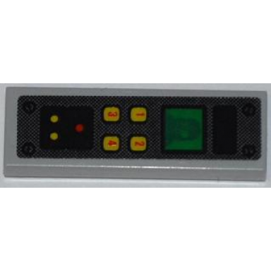 light bluish gray tile 1 x 3 with adu soldier on screen and numbered buttons pattern sticker - set 7050