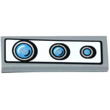 light bluish gray tile 1 x 3 with 3 blue lights on white background pattern sticker - set 70737