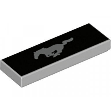 light bluish gray tile 1 x 3 with silver ford mustang logo on black background pattern