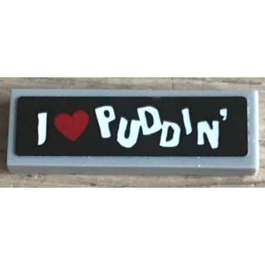 light bluish gray tile 1 x 3 with i heart puddin on black background pattern sticker - set 70921