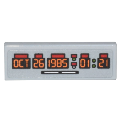 light bluish gray tile 1 x 3 with time machine digital clock orange oct 26 1985 01:21 pattern sticker - set 10300