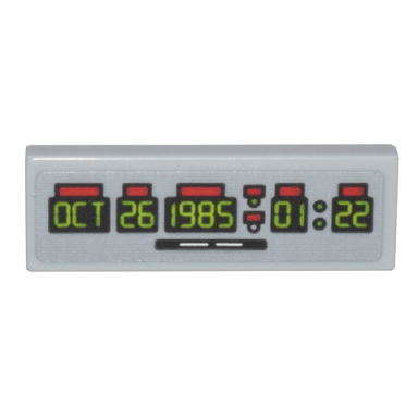 light bluish gray tile 1 x 3 with time machine digital clock lime oct 26 1985 01:22 pattern sticker - set 10300