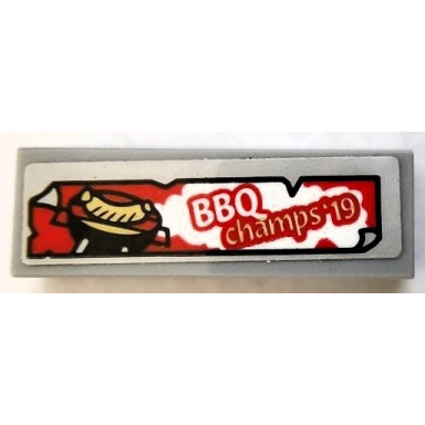 light bluish gray tile 1 x 3 with bbq champs19 and hot dog on grille pattern sticker - set 70436