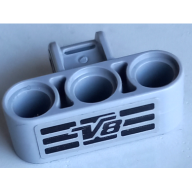 light bluish gray technic axle and pin connector perpendicular triple with black v8 and grille pattern sticker - set 42106