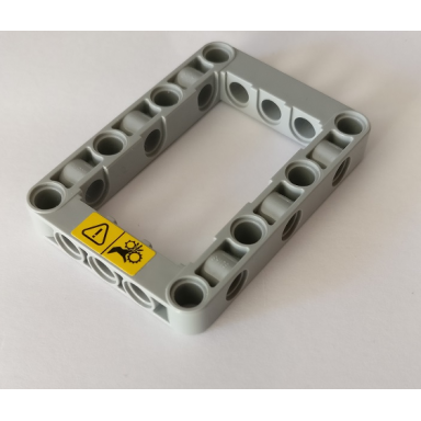 light bluish gray technic liftarm modified frame thick 5 x 7 open center with warning sign pattern sticker - set 42082