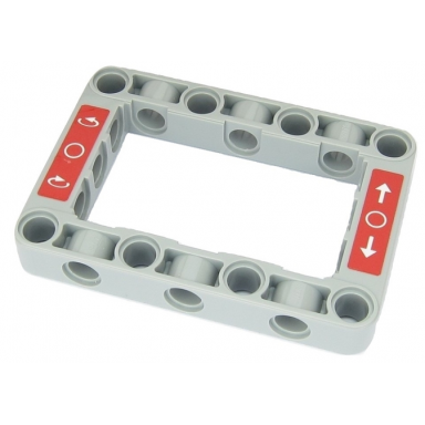 light bluish gray technic liftarm modified frame thick 5 x 7 open center with white circles and arrows on red background pattern stickers - set 42054