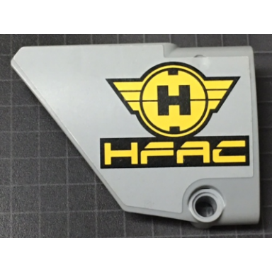 light bluish gray technic panel fairing 13 large short smooth side a with black and yellow hero factory symbol and hfac pattern sticker - set 7160