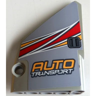 light bluish gray technic panel fairing 13 large short smooth side a with auto transport and bright light orange red and white curved stripes pattern sticker - set 42098
