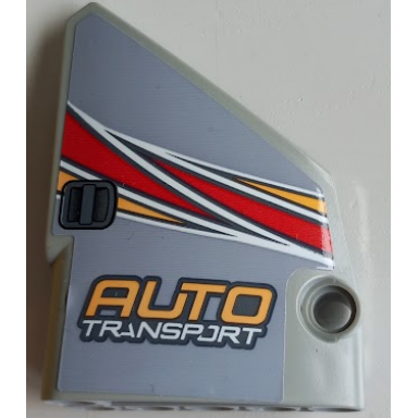 light bluish gray technic panel fairing 14 large short smooth side b with auto transport and bright light orange red and white curved stripes pattern sticker - set 42098