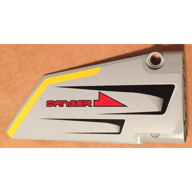 light bluish gray technic panel fairing 18 large smooth side b with red danger black vents and yellow stripe on edge pattern sticker - set 7160