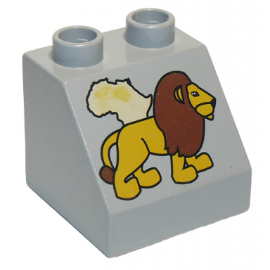 light bluish gray duplo brick 2 x 2 x 1 1 2 slope 45 with africa map and lion pattern