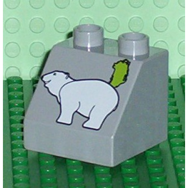 light bluish gray duplo brick 2 x 2 x 1 1 2 slope 45 with lime greenland map and white polar bear pattern