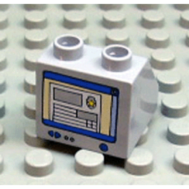 light bluish gray duplo brick 2 x 2 x 1 1 2 slope 45 with computer screen with police badge in display pattern