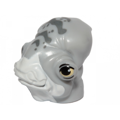 light bluish gray minifigure head modified sw mon calamari with white dewlap dark bluish gray spots and yellow eyes with eyelids pattern lieutenant bek