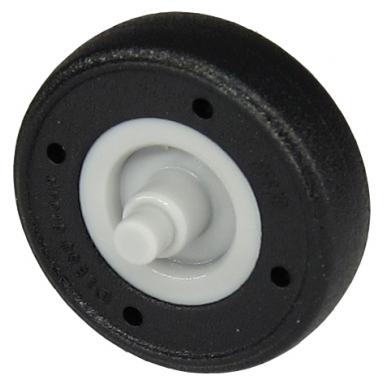 light bluish gray wheel small with stub axles with molded black hard rubber tire pattern