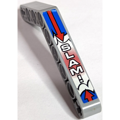 light bluish gray technic liftarm modified bent thick 1 x 9 6 - 4 with red arrows and slam! on blue red and white background pattern sticker - set 8182