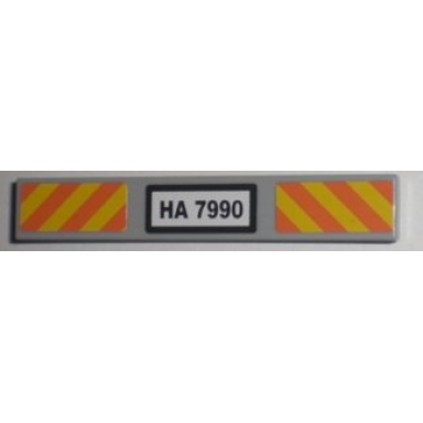 light bluish gray tile 1 x 6 with black ha 7990 on white background and orange and yellow danger stripes pattern stickers - set 7990
