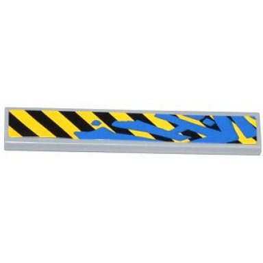 light bluish gray tile 1 x 6 with black and yellow danger stripes and blue graffiti tag pattern sticker - set 70808