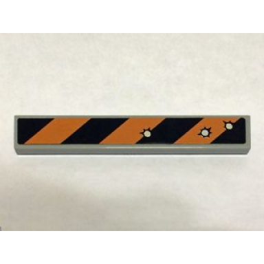 light bluish gray tile 1 x 6 with black and orange danger stripes and 3 bullet holes pattern sticker - set 6864
