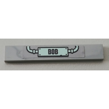 light bluish gray tile 1 x 6 with bob sign and 2 pipes pattern sticker - set 75551