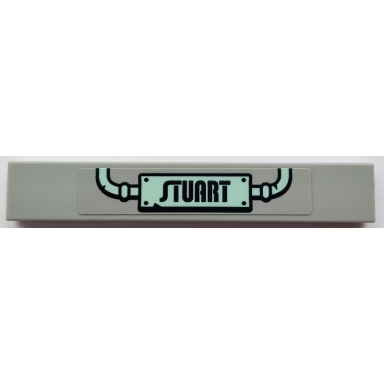 light bluish gray tile 1 x 6 with stuart sign and light aqua pipes pattern sticker - set 75551