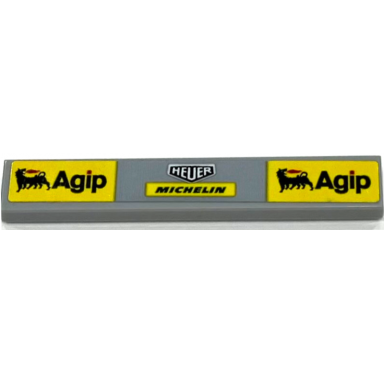 light bluish gray tile 1 x 6 with agip heuer and michelin logo on yellow rectangles pattern sticker - set 75889