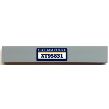 light bluish gray tile 1 x 6 with gotham police xt93831 pattern sticker - set 70912