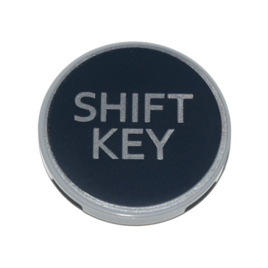 light bluish gray tile round 3 x 3 with silver shift key on black background pattern