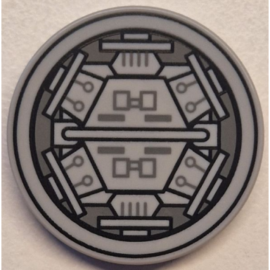 light bluish gray tile round 3 x 3 with black and dark bluish gray sw millennium falcon airlock door machinery pattern