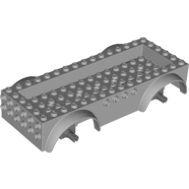 light bluish gray vehicle base 8 x 16 x 2 1 2 with mudguards 4 x 14 recessed center with 5 holes and dark bluish gray wheels holders