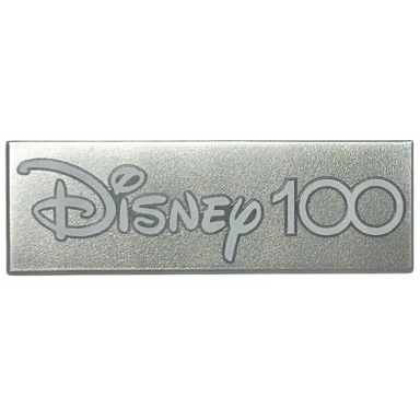 light bluish gray tile 2 x 6 with white disney 100 on silver background pattern