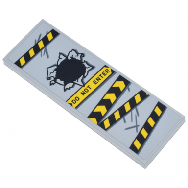 light bluish gray tile 2 x 6 with black and yellow danger stripes police tape fist hole and do not enter pattern sticker - set 76269