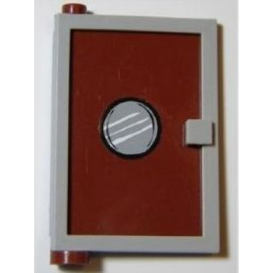 light bluish gray door 1 x 4 x 5 left with reddish brown glass with porthole pattern sticker - set 4981