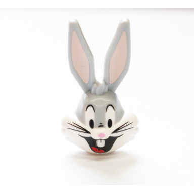 light bluish gray minifigure head modified looney tunes bugs bunny with white face and black whiskers pattern